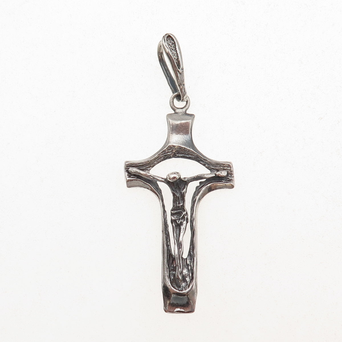 925 Sterling Silver Vintage Crucifix Cross Oxidized Charm Pendant