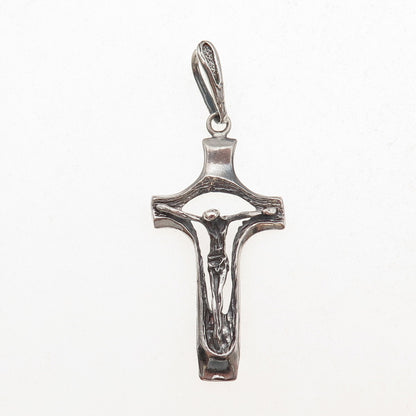 925 Sterling Silver Vintage Crucifix Cross Oxidized Charm Pendant