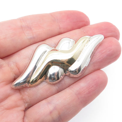 925 Sterling Silver 2-Tone Vintage Modernist Wavy Pin Brooch