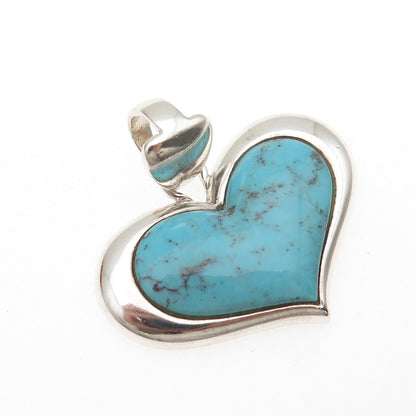 SX Sally C 925 Sterling Silver Vintage Real Turquoise Heart Pendant