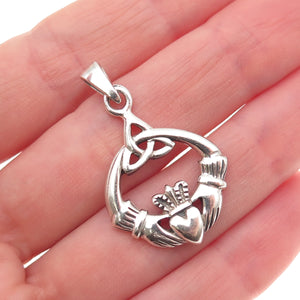 925 Sterling Silver Vintage Irish Claddagh Oxidized Charm Pendant