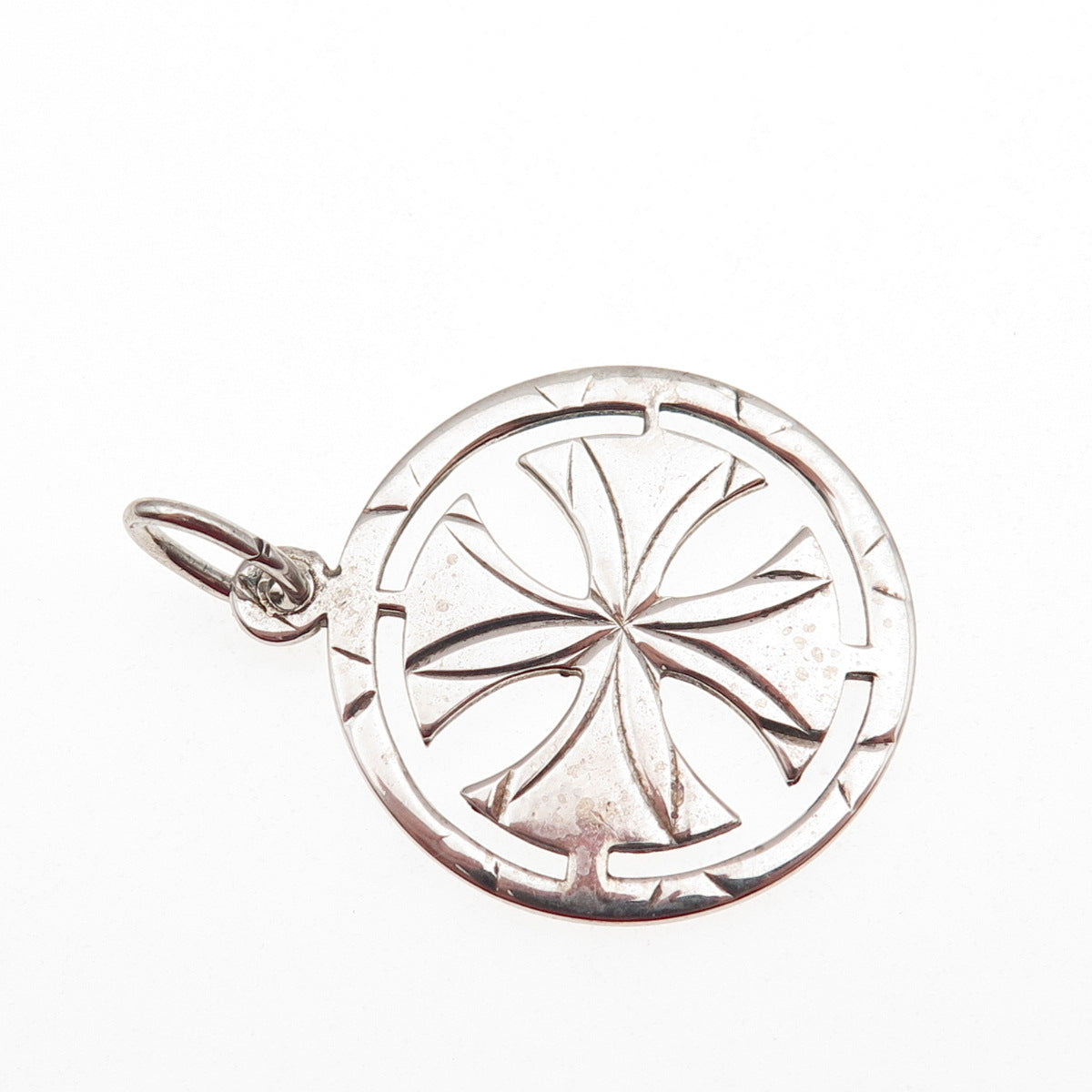 925 Sterling Silver Vintage Cross Round Charm Pendant