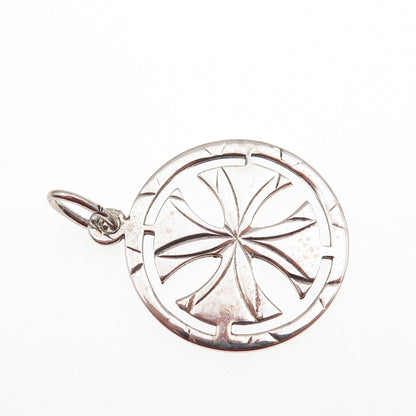925 Sterling Silver Vintage Cross Round Charm Pendant