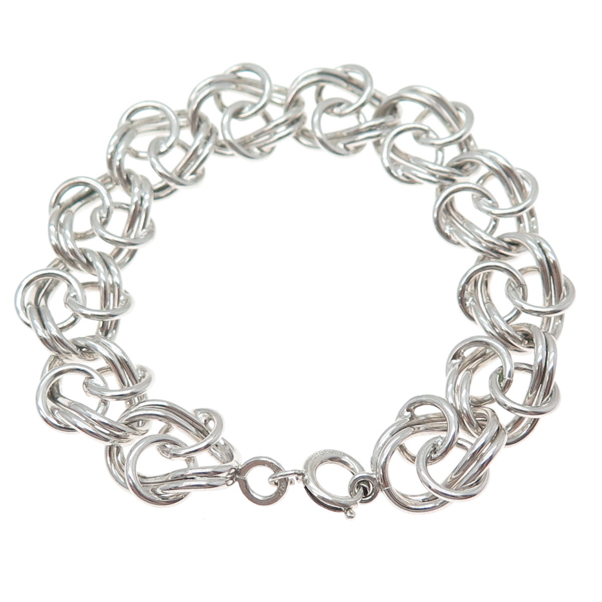 925 Sterling Silver Vintage Modernist Twisted Multi-Circle Link Bracelet 6.75"