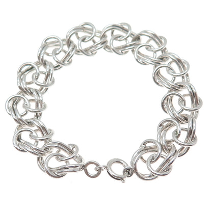925 Sterling Silver Vintage Modernist Twisted Multi-Circle Link Bracelet 6.75"