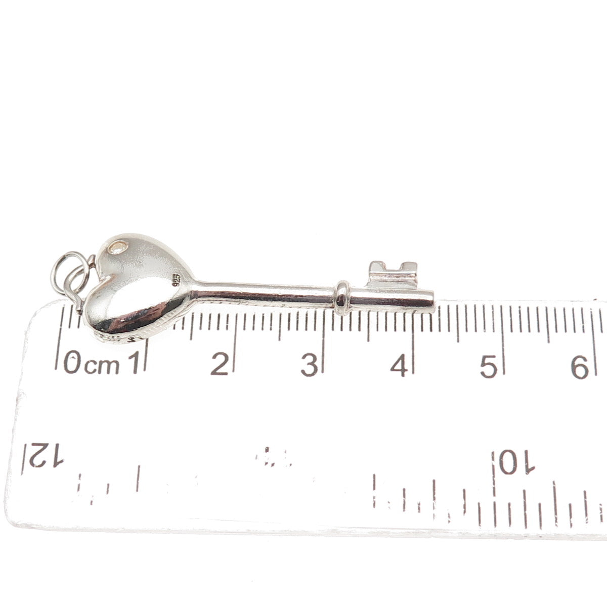 925 Sterling Silver Round-Cut C Z Heart Key Charm Pendant