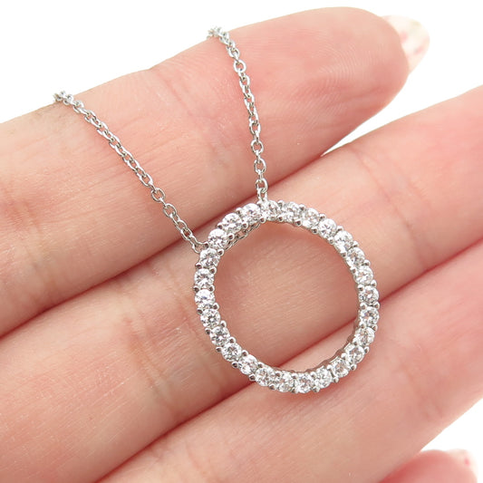 925 Sterling Silver Round-Cut C Z Oval Circle Cable Chain Necklace 18-20"