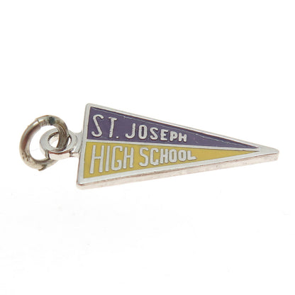 KINNEY 925 Sterling Silver Vintage Enamel "St. Joseph High School" Pendant