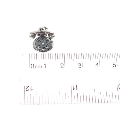925 Sterling Silver Antique Art Deco I Love You Rotary Telephone Mini Pendant