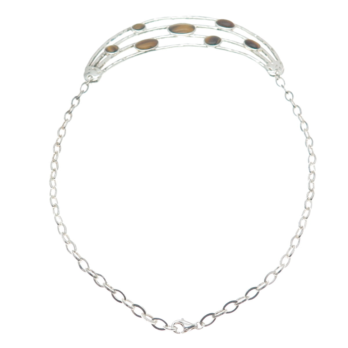 925 Sterling Silver Vintage Real Tiger Eye Modernist Crescent Chain Necklace 18"