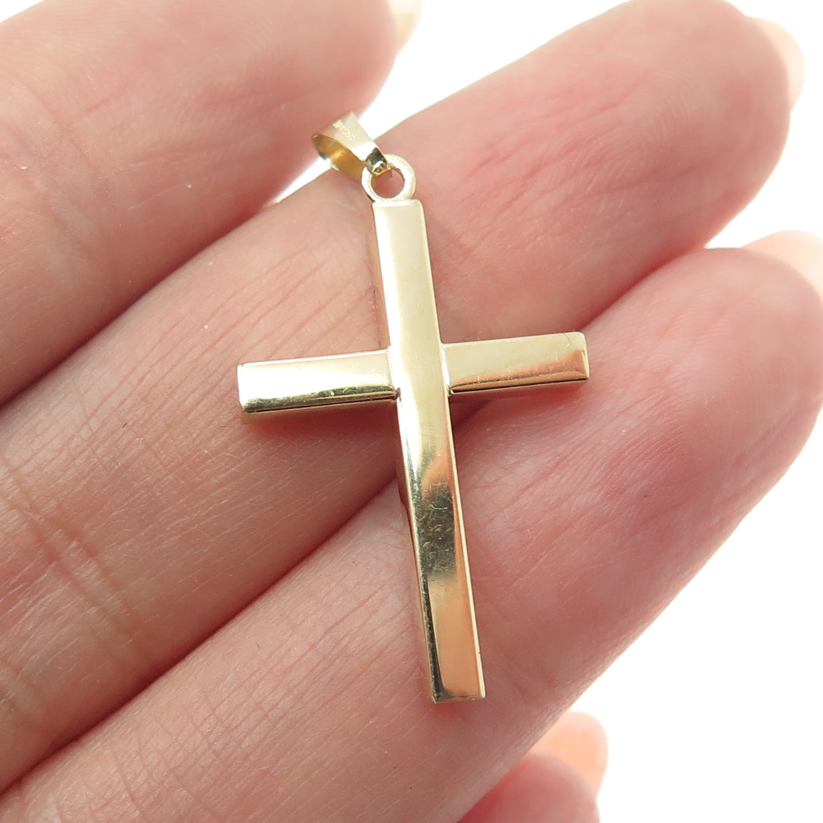 14K Yellow & White Gold Diamond-Cut Cross Religious Charm Pendant