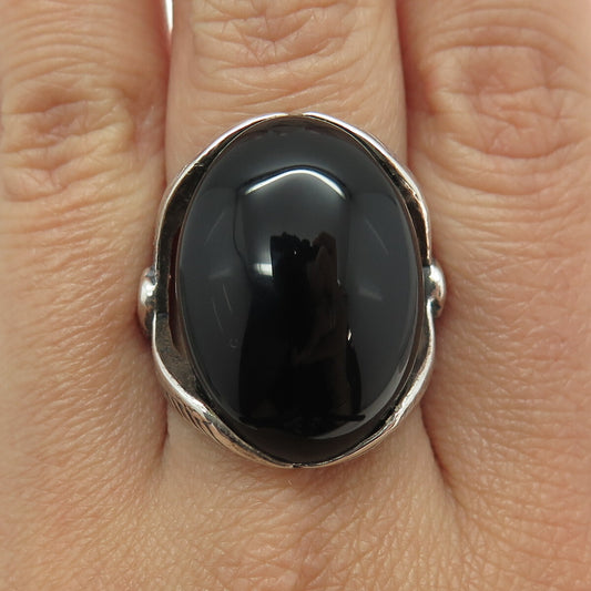 CAROLYN POLLACK 925 Sterling Silver Vintage Black Onyx Gem Eagle Ring Size 10