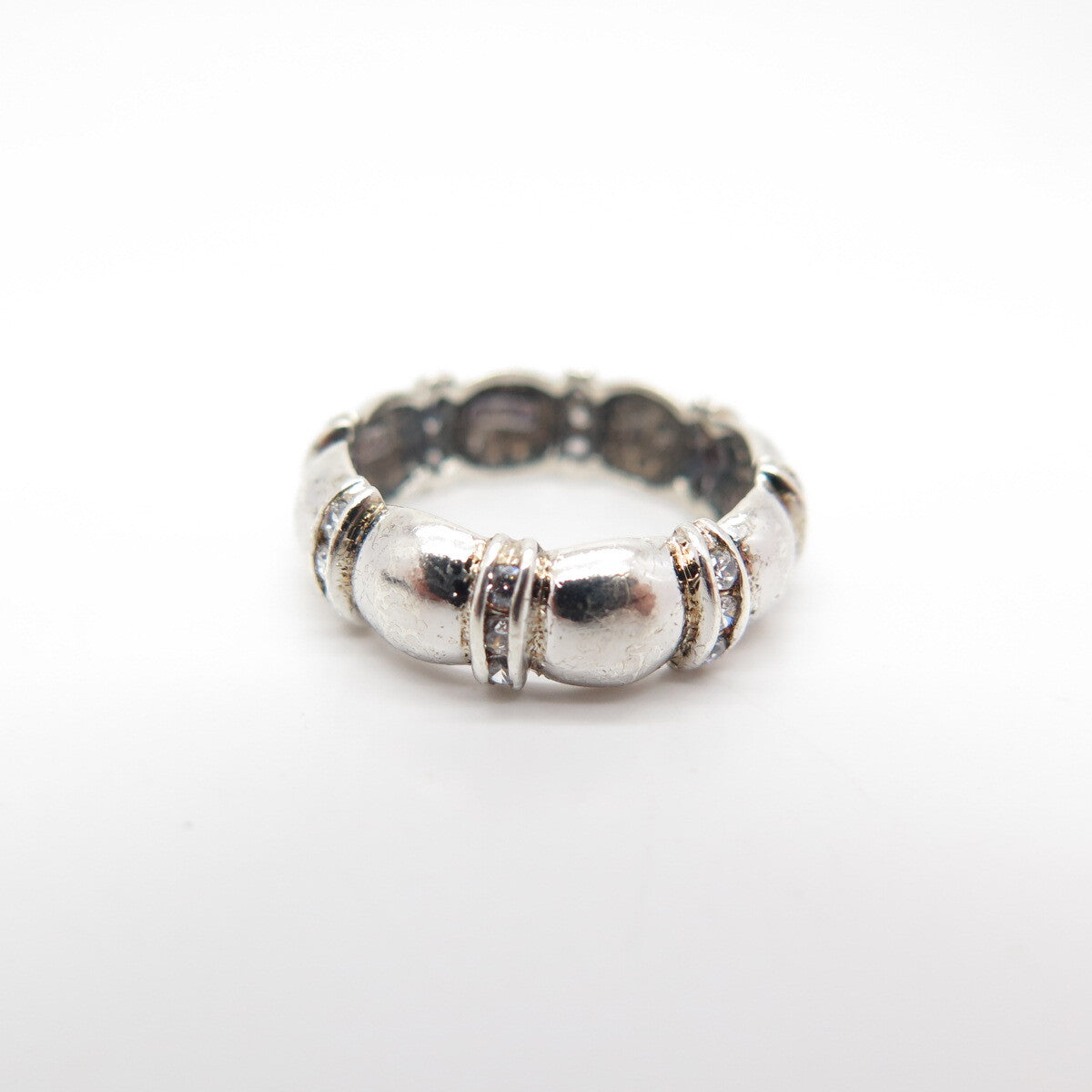 925 Sterling Silver C Z Bamboo Band Ring Size 7