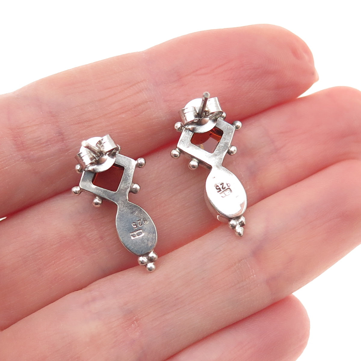 925 Sterling Silver Vintage Real Amber Oxidized Earrings