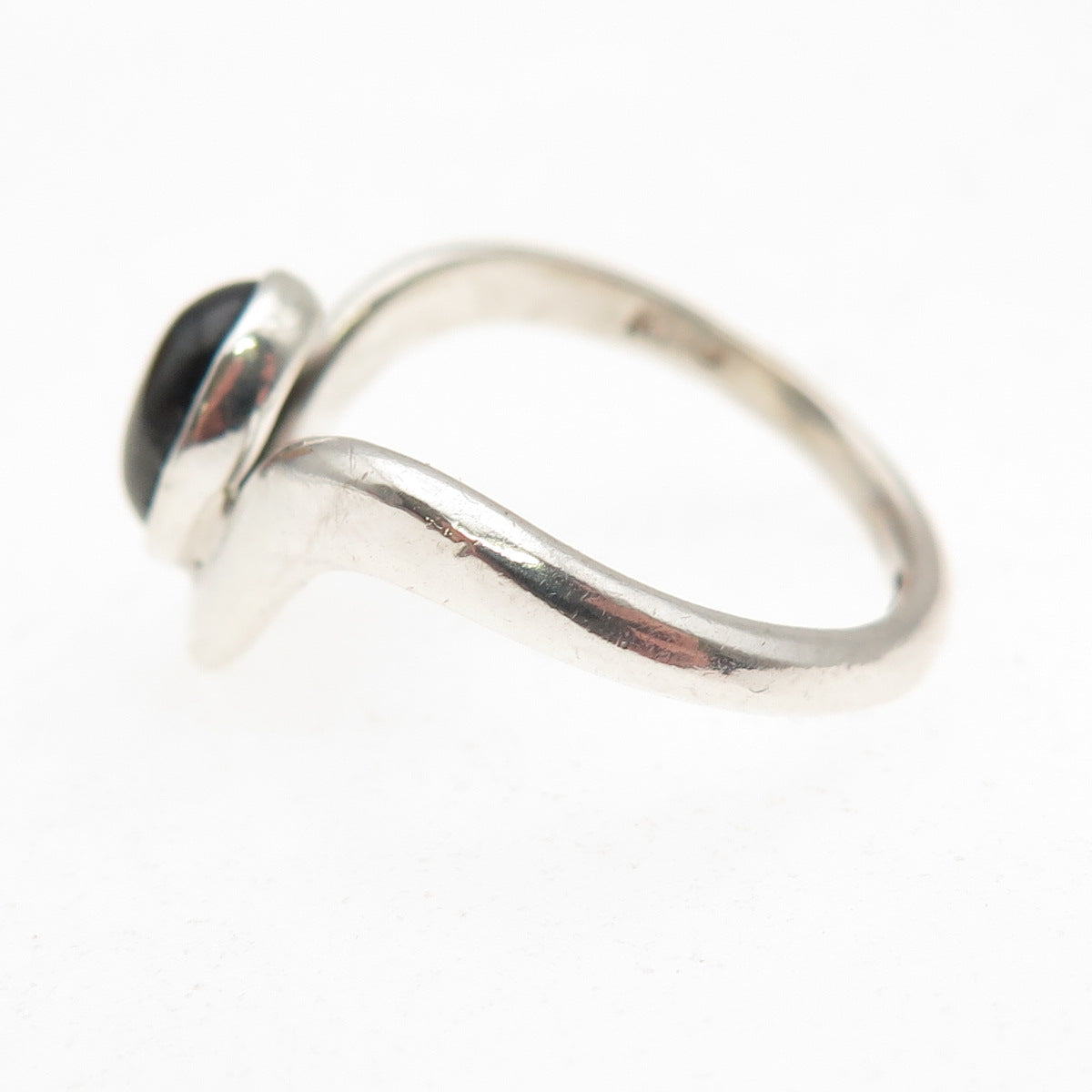 925 Sterling Silver Vintage RHG Real Cat's Eye Modernist Oxidized Ring Size 6