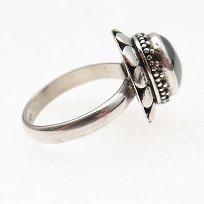 925 Sterling Silver Vintage Real Hematite Dotted Oxidized Ring Size 5.75