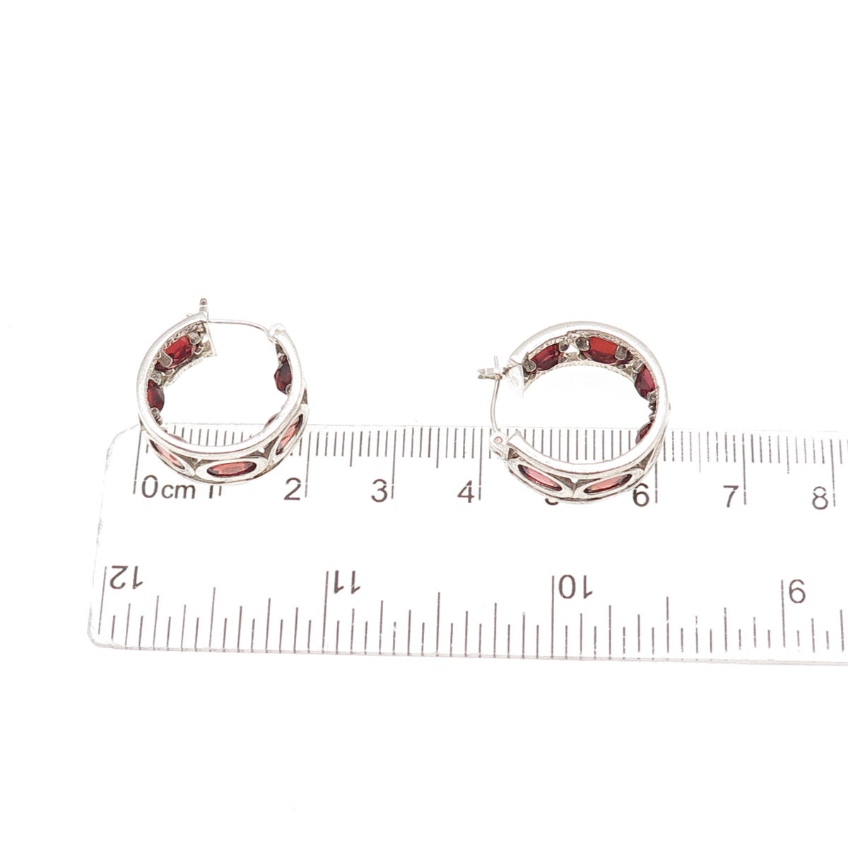Clyde Duneier Sterling Silver Vintage Real Red Garnet All Around Hoop Earrings