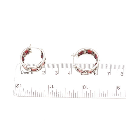 Clyde Duneier Sterling Silver Vintage Real Red Garnet All Around Hoop Earrings