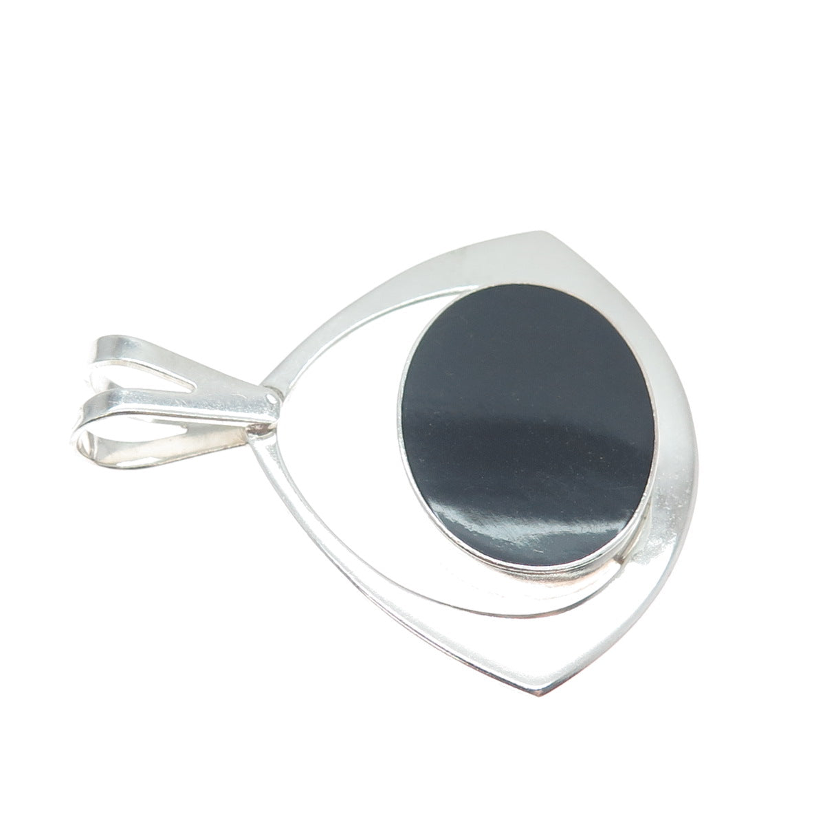 ATI ANNIKA WITT Sterling Silver Vintage Mexico Real Black Onyx Modernist Pendant