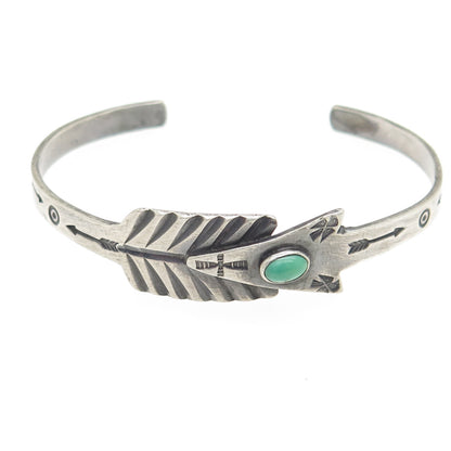 Old Pawn 925 Sterling Silver Vintage Turquoise Arrow Adjustable Bracelet 6"