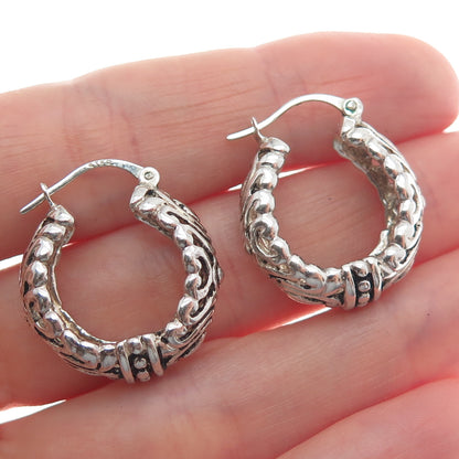 ESPO SIG Joseph Esposito 925 Sterling Vintage Ornate Oxidized Hoop Earrings