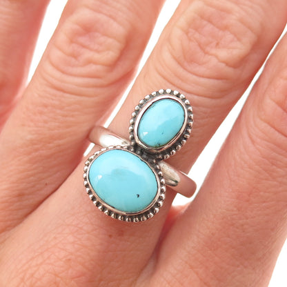 925 Sterling Silver Vintage Real Tyrone Turquoise Oxidized Ring Size 8.25