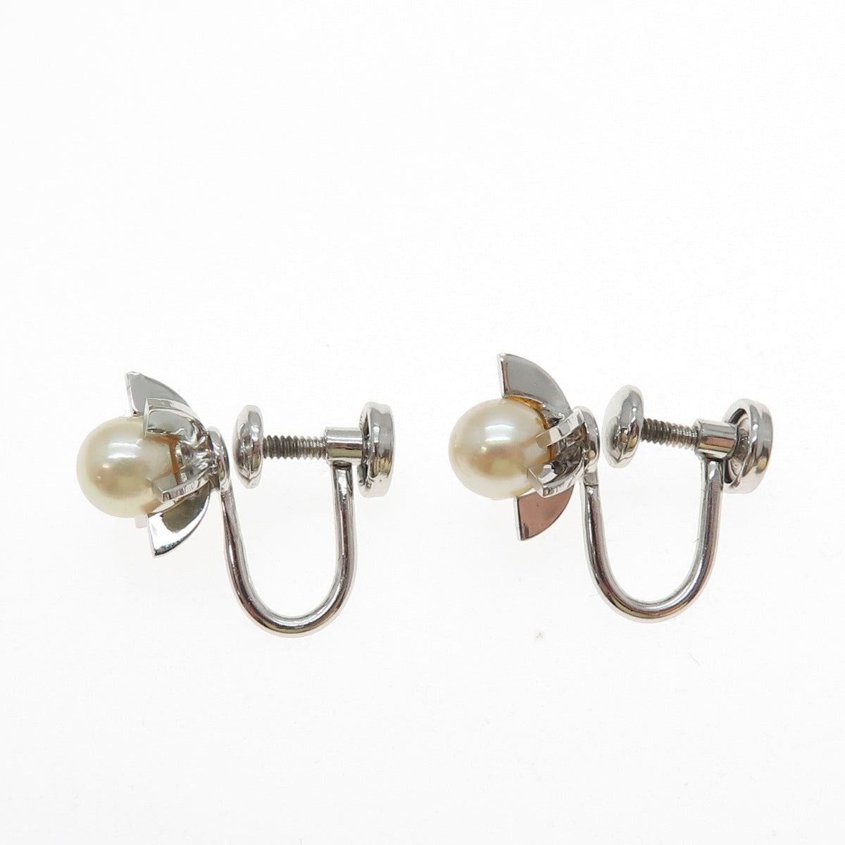 925 Sterling Silver Vintage Real Pearl Sun Screw Back Earrings