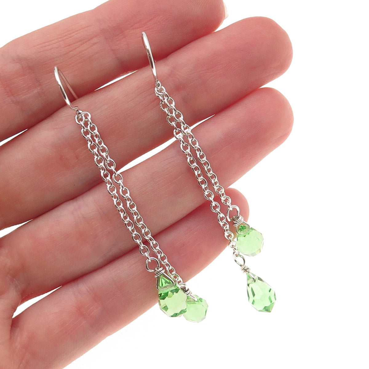 925 Sterling Silver Tsavorite Crystal Chain Drop Dangle Earrings