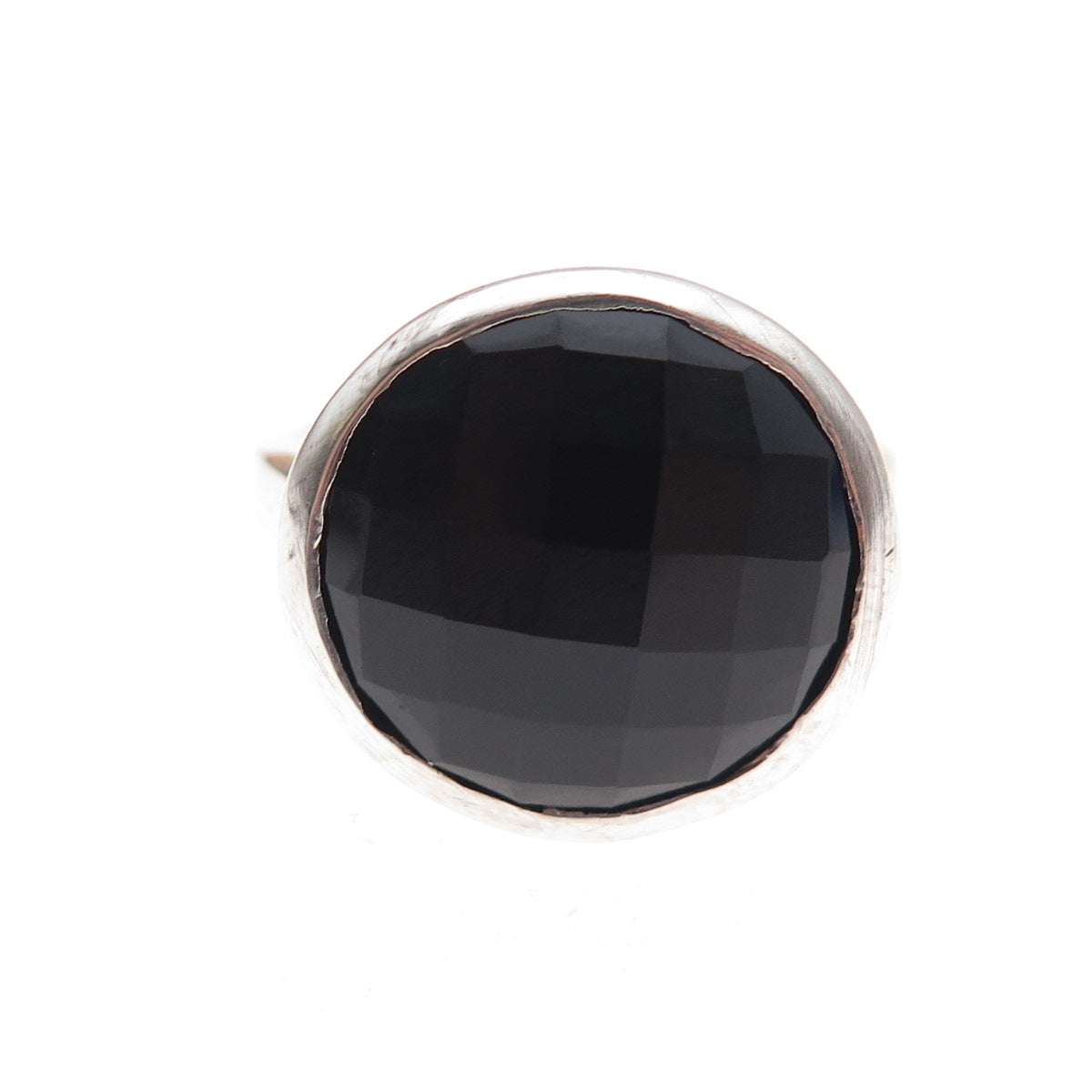 925 Sterling Silver Vintage Real Black Onyx Modernist Oxidized Ring Size 8