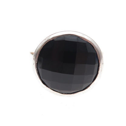 925 Sterling Silver Vintage Real Black Onyx Modernist Oxidized Ring Size 8