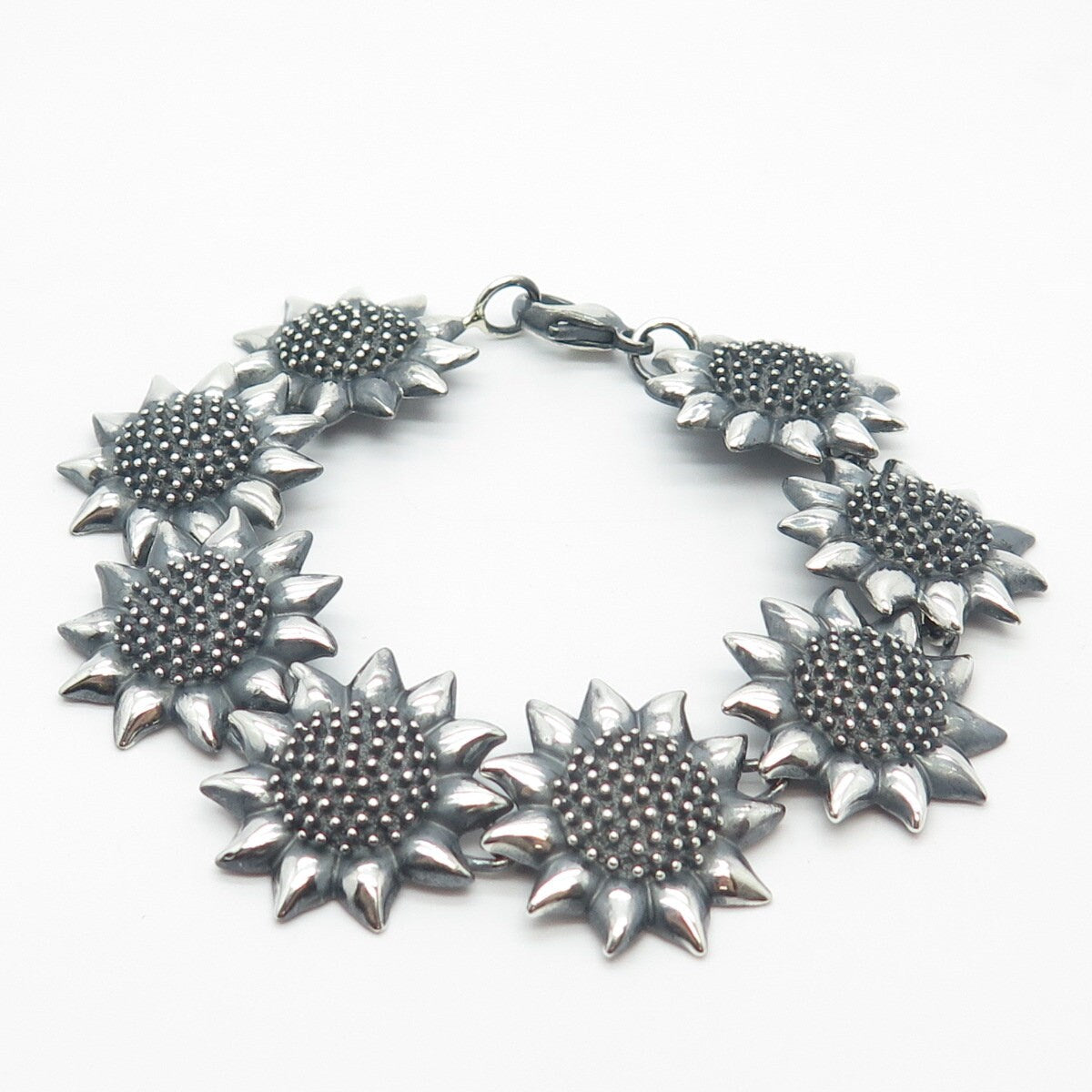 925 Sterling Silver Vintage Sunflower Link Bracelet 7"