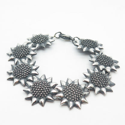 925 Sterling Silver Vintage Sunflower Link Bracelet 7"