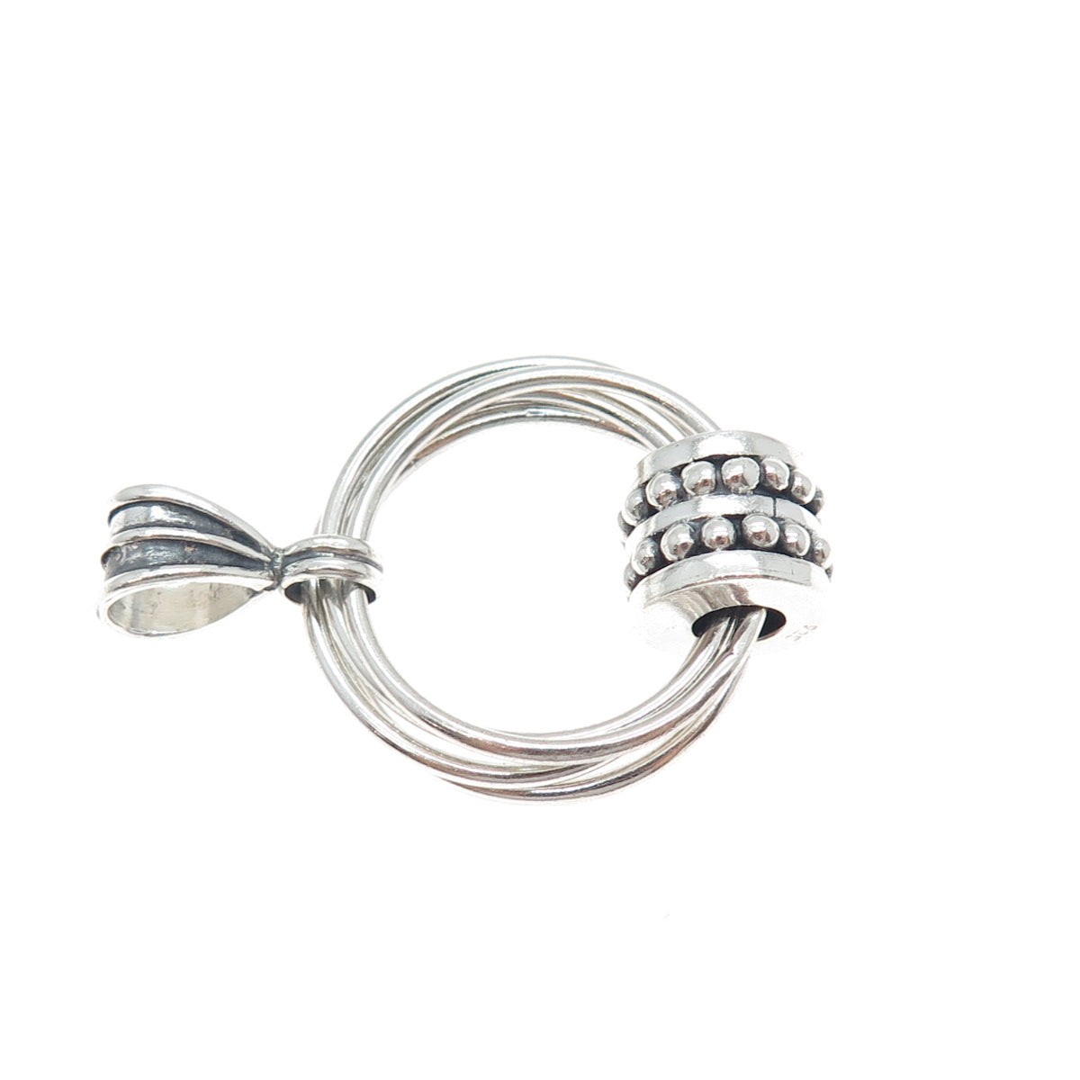 925 Sterling Silver Vintage Modernist Interlocked Circle Beaded Charm Pendant