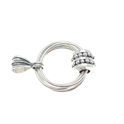 925 Sterling Silver Vintage Modernist Interlocked Circle Beaded Charm Pendant