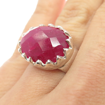 925 Sterling Silver Real Cherry Quartz Crown Ring Size 6.25