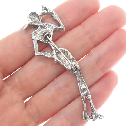 925 Sterling Silver Vintage Mexico Elegant Lady Oxidized Pin Brooch