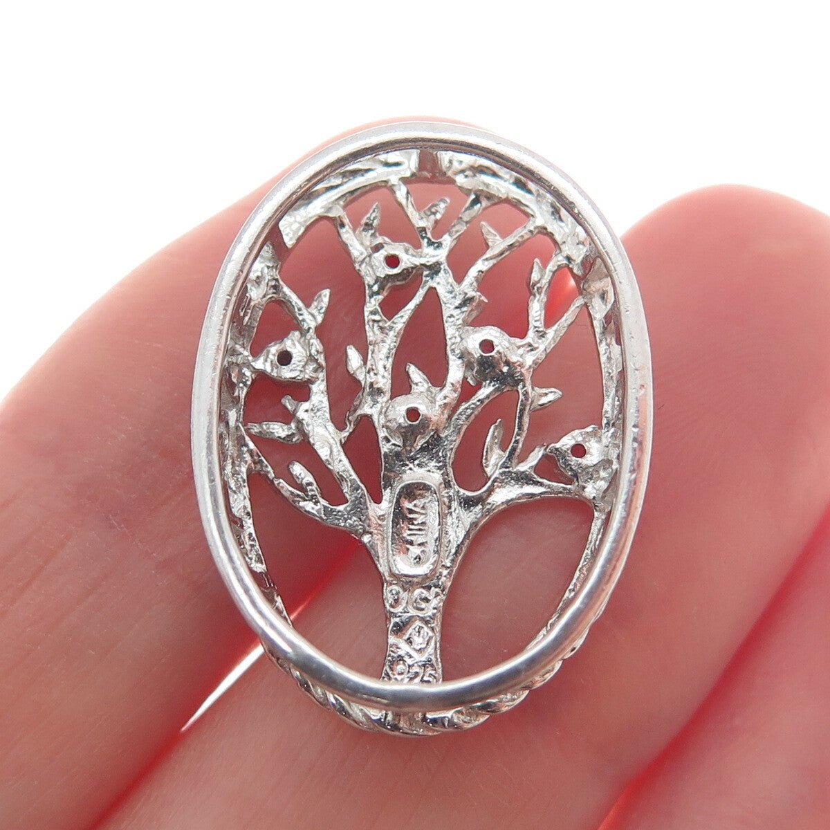 925 Sterling Silver Vintage Rhinestone Tree of Life Minimalist Slide Pendant