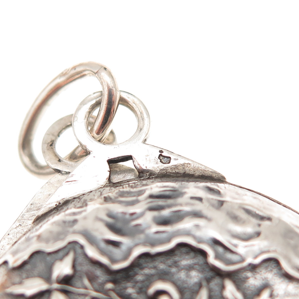 800 Silver Antique Victorian France Floral Repousse Oxidized Locket Box Pendant