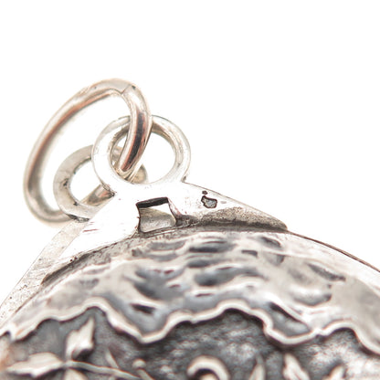 800 Silver Antique Victorian France Floral Repousse Oxidized Locket Box Pendant
