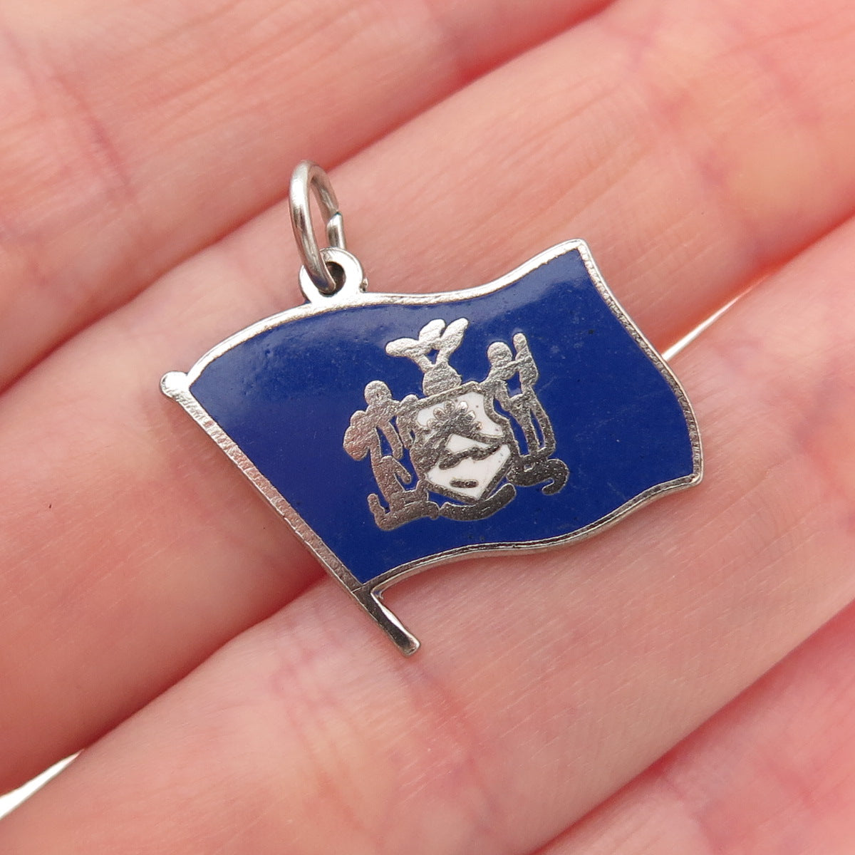 Elco 925 Sterling Silver Vintage Enamel New York State Flag Mini Charm Pendant