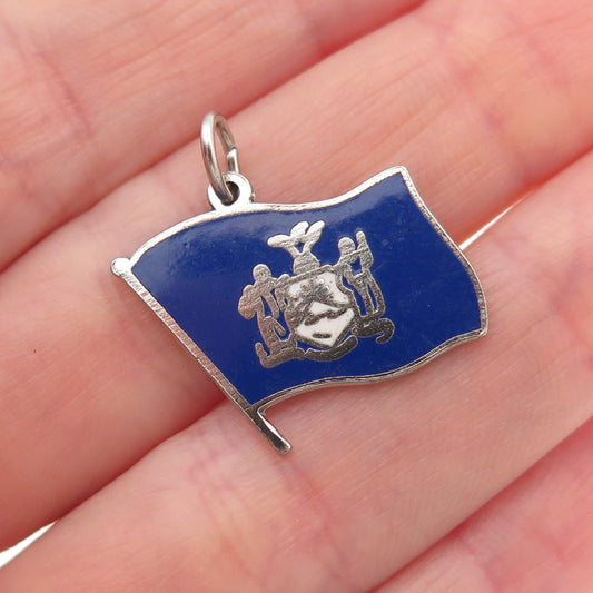 Elco 925 Sterling Silver Vintage Enamel New York State Flag Mini Charm Pendant
