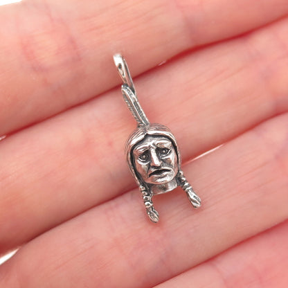 Old Pawn 925 Sterling Silver Vintage Southwestern Indian Chief Charm Pendant