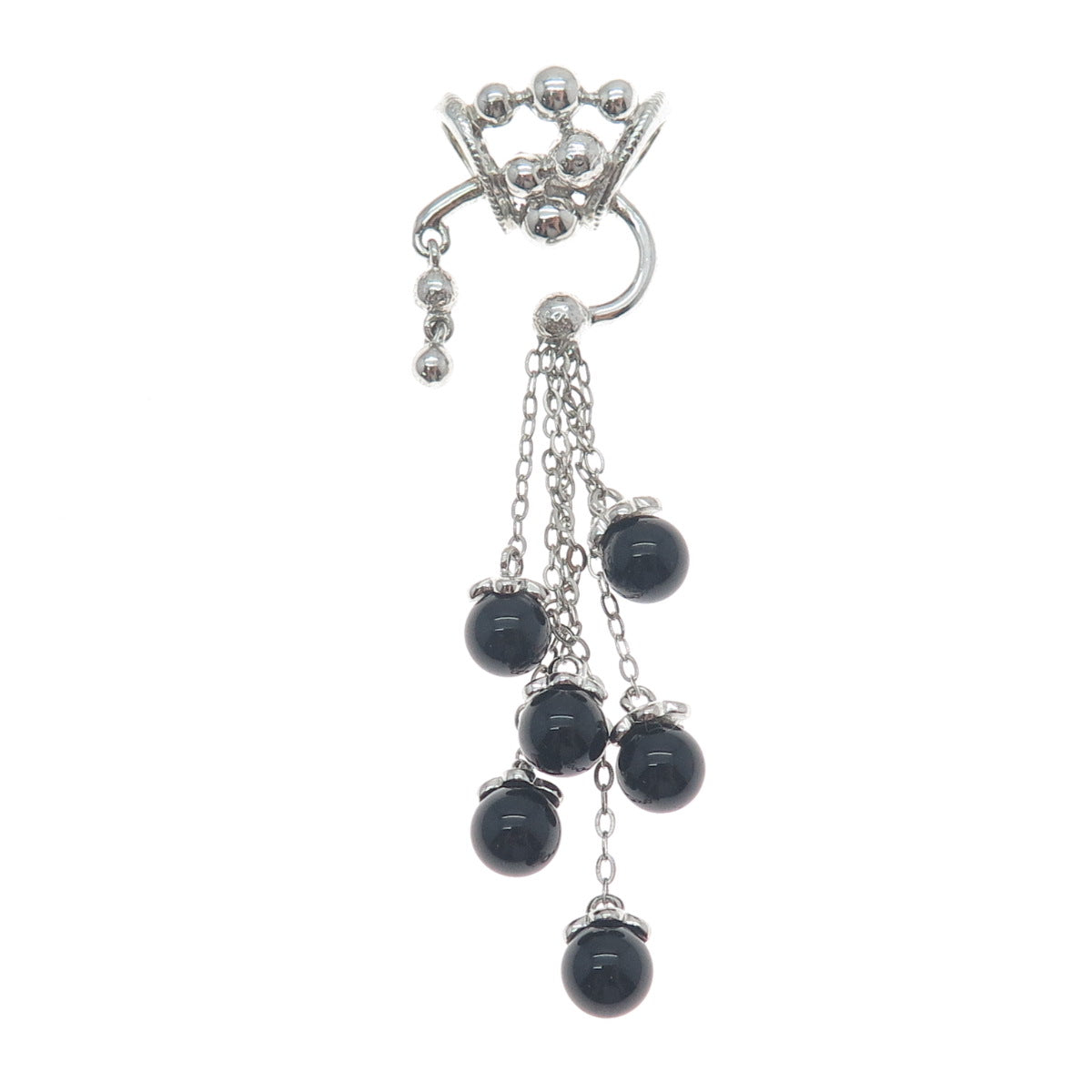 925 Sterling Silver Vintage Real Black Onyx Beads Tassel Dangle Pendant