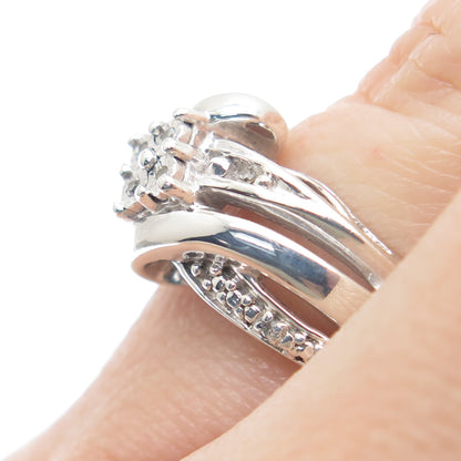 925 Sterling Silver Real Round-Cut Diamond Sparkle Bypass Ring Size 5.5