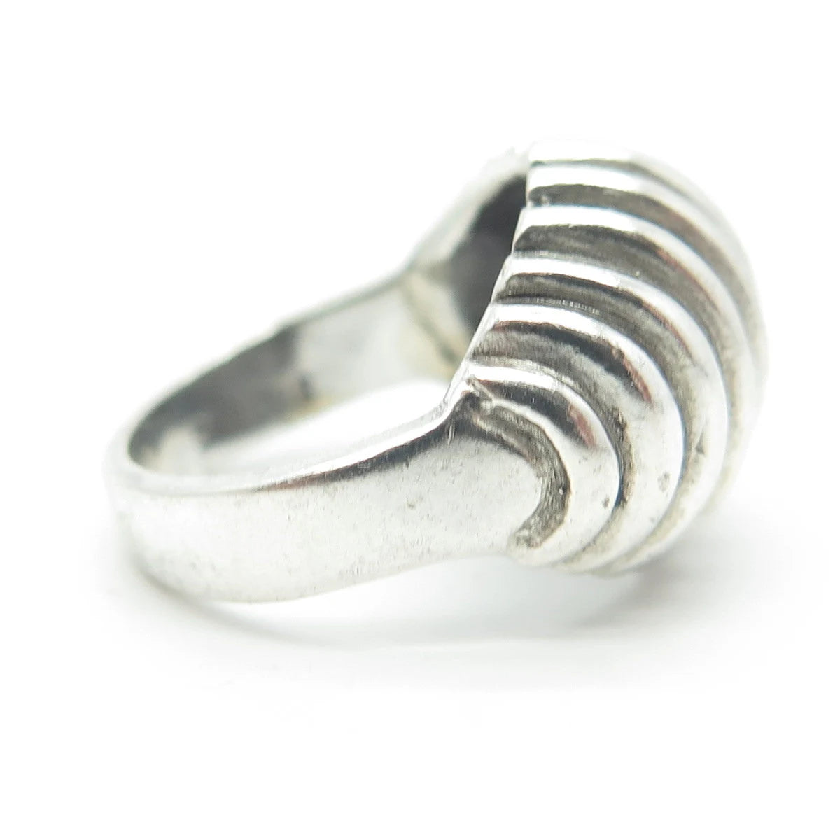 925 Sterling Silver Vintage Modernist Ribbed Dome Ring Size 5