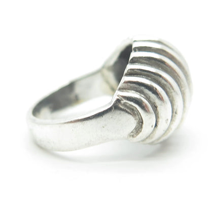 925 Sterling Silver Vintage Modernist Ribbed Dome Ring Size 5