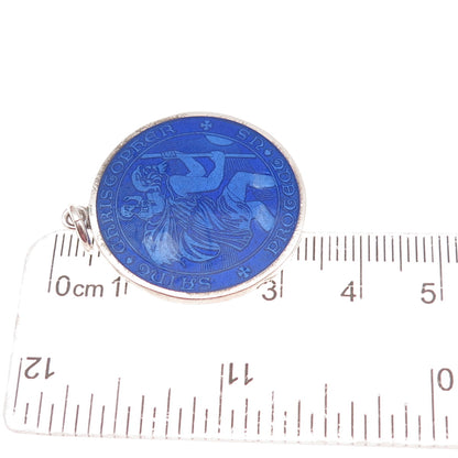 Charles Thomae Sterling Silver Antique Art Deco Enamel St. Christopher Pendant