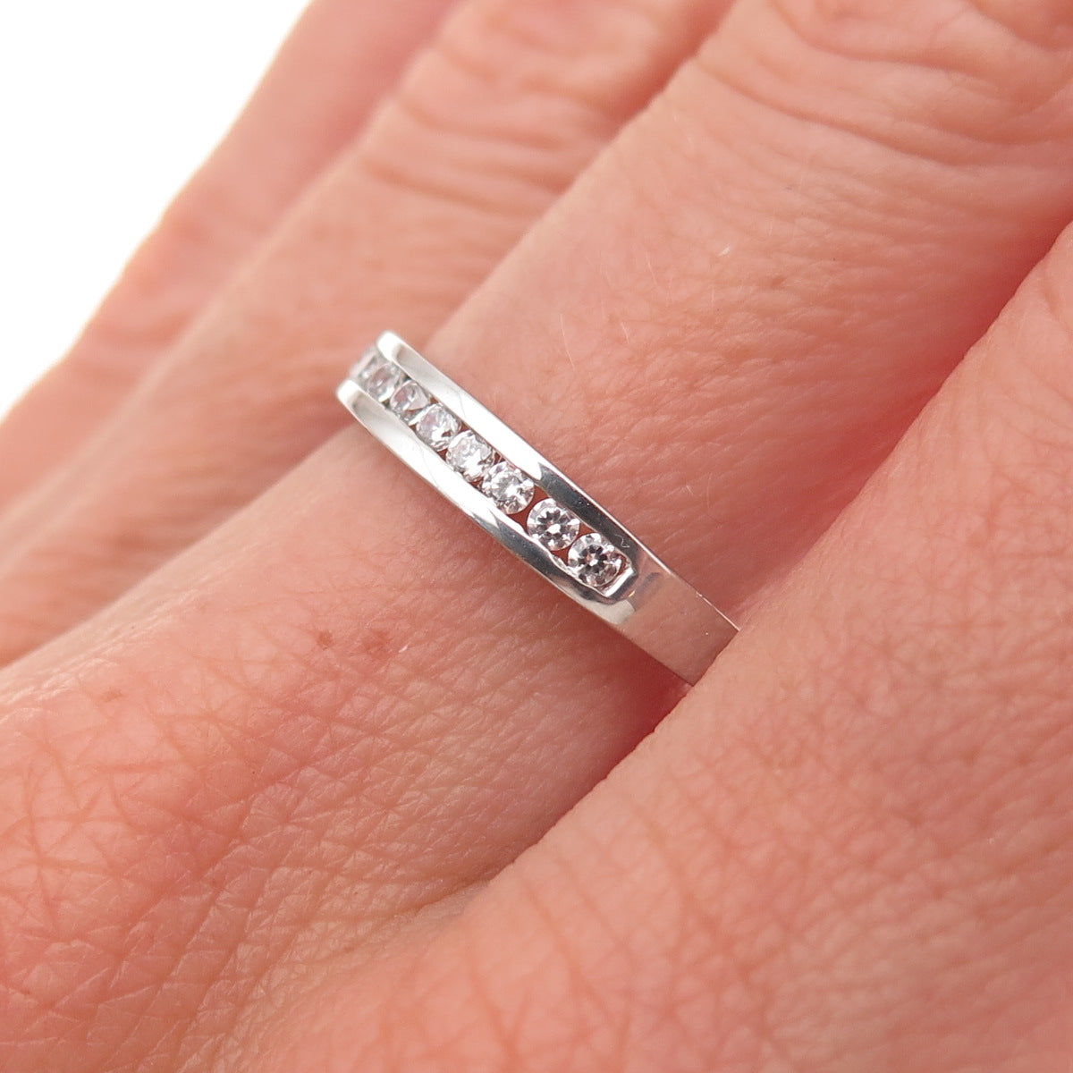 925 Sterling Silver Round-Cut C Z Half Eternity Band Ring Size 7.25