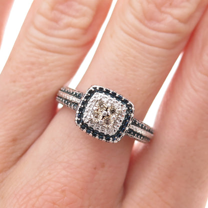 Jane Seymour 925 Sterling Silver Real Blue & White Diamond Ring Size 7.25