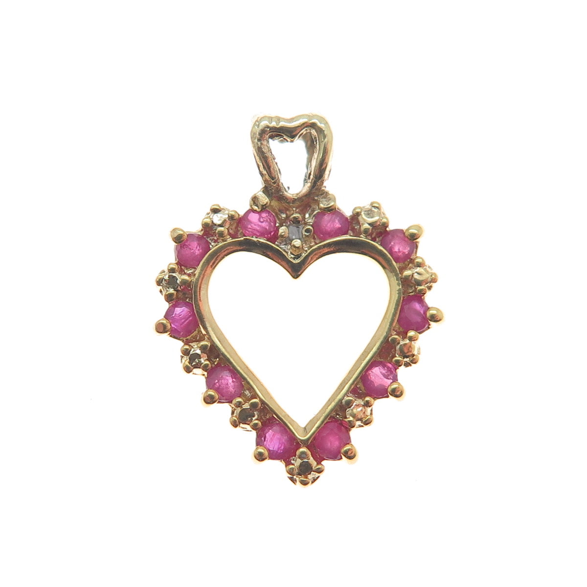 ROSS SIMONS Sterling Gold Plated Real Diamond Accent & Ruby Heart Mini Pendant